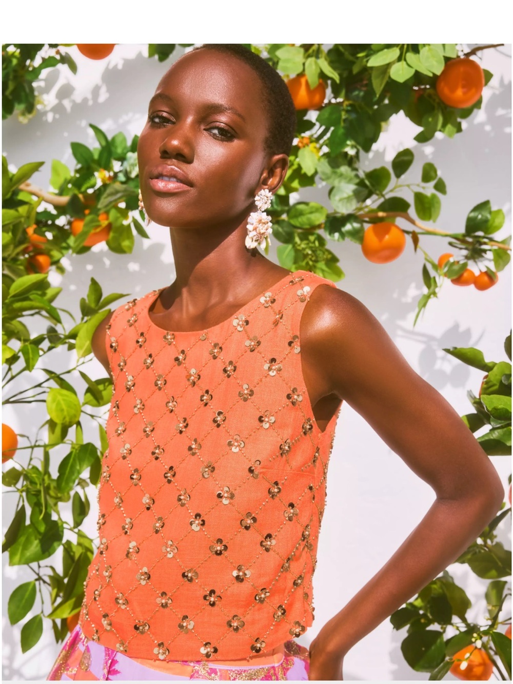 Lilly Pulitzer Lathan Sleeveless Beaded Cropped Top Papaya 16 NWT fits 14 or 16